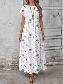 EMERY ROSE Đầm ngắn tay in hoa dáng rộng dành cho nữ, màu trắng. - Nhiều màu - Xem 5