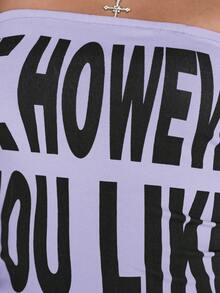 ROMWE Street Life 加州性感女孩粉色字母印花迷你连衣裙 - 紫色 - 查看 3