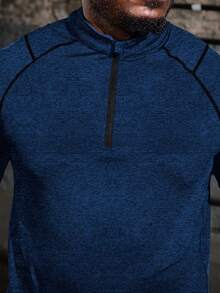 Gym Rark Men's Plus Size Stand Collar Long Sleeve Sports T-Shirt - Blue - View 5