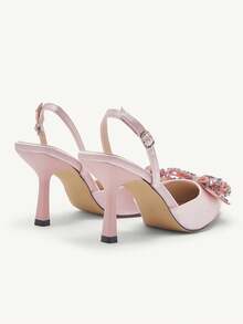 CUCCOO CHICEST 女士水钻蝴蝶结尖头高跟鞋，优雅甜美可爱迷人粉色缎面女士高跟鞋，适合派对、约会、下午茶、正式场合、生日等场合。 - 粉色 - 查看 10