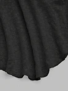 Sweetra Camiseta corta de mujer talla grande de unicolor con lazo y encaje - Negro - Ver 7