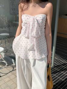 Franclia 女士夏季休闲波点系带抹胸上衣 - 彩色 - 查看 7