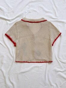 Soleia Women's Vacation Beach Contrast Trim Embroidered Knit Top - Apricot - View 4