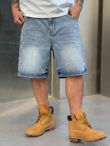 DAZY Pantalones cortos de mezclilla azul desgastados y desgastados para hombre, verano - Azul - Ver 4