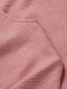 Breezaya 女士纯色V领休闲百搭日常短袖衬衫 - 粉色 - 查看 3