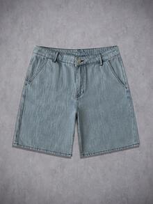 Manfinity EMRG Men's Casual Washed Denim Shorts, Summer - Blue - View 3