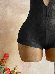 Soleia Women's Deep V-Neck Fashionable Sexy Halter Jumpsuit - Black - View 4