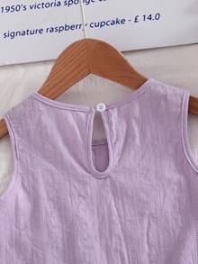 Elladie kids Bộ áo thun không tay và quần short kiểu dáng thường ngày dành cho bé gái (cỡ nhỏ), chất liệu vải có họa tiết, phối màu tương phản, gồm áo và quần short. - Màu tím - Xem 8