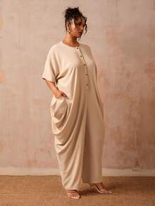 Slaydiva Spring/Summer Elegant Commute & Casual, Birthday Party, Graduation, Student Wear, Daily Outing, All-Match Versatile, Leisure, Vacation, Cruise Travel, Beach, Sunbathing, Viral Hit, Business Casual, Minimalist & Casual & Vacation & Outing Women Loose Jumpsuits - Khaki - View 6