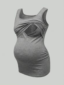 Modmama Maternity Solid Color Square Neck Casual Nursing Tank Top - Multicolor - View 10