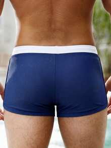 Manfinity Swimmode 男士撞色休闲泳裤 - 藏蓝色 - 查看 3