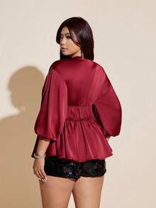 Viva Relle Plus Size Versatile Red Shirt With Front Tie, Suitable For Vacation - Orange - View 7
