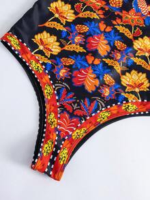 Swim Oasis 2025新款热销女士两件式分体蓝色椰子树印花挂脖式吊带泳衣套装，带系带裙/优雅女士泳装/海滩度假装/泳池装 - 彩色 - 查看 5