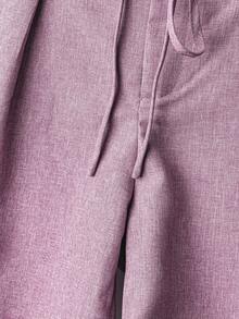 GlowEve 女士休闲蓝白布料系带阔腿西装裤，春夏款 - 淺粉色 - 查看 5