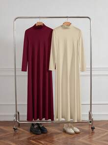 Al Najma Bộ áo lót dài tay cổ cao màu đen trắng kín đáo dành cho nữ và váy Abaya, áo thun thường ngày giản dị kiểu Ả Rập, váy mặc trong Abaya, váy dài cơ bản thiết yếu. - Nhiều màu - Xem 10