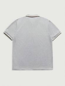 Camisa polo de manga corta con estampado de escudo a rayas para hombre, de verano - Gris - Ver 4