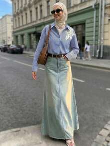 New Vintage Loose Casual 3D Floral Everyday Versatile Striped Shirt - Navy Blue - View 2