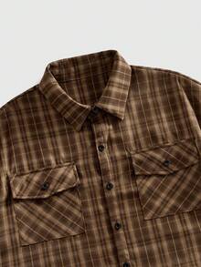 ROMWE MEN Street Life 男士格子字母印花单排扣休闲百搭日常衬衫 - 彩色 - 查看 3