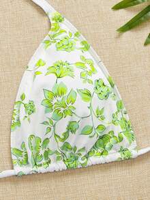 Swim Mod Plus Size Women 3pcs/Set Random Print Spaghetti Strap Bikini Swimwear - Green - View 4