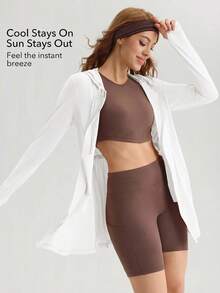 OutZeal Áo khoác nữ chống nắng, thích hợp mặc đi bộ đường dài, mùa hè, thoáng mát, chống tia UV, dài đến hông, có mũ. - trắng - Xem 3