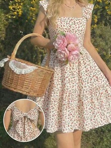 Emery Rose Kids Emery Rose Kids 女孩度假休闲碎花蝴蝶结装饰连衣裙 - 白色 - 查看 2