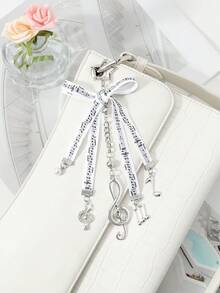 ROMWE Anime 1. Móc khóa hình ngôi sao DIY đa năng, tinh tế, phong cách retro, sinh viên, lễ hội âm nhạc, màu đen trắng, họa tiết nốt nhạc, dây ruy băng hai lớp, nơ CCB, hạt tròn, ngọc trai giả, kim cương khảm, mặt dây chuyền hình ngôi sao lấp lánh, thích hợp cho phụ nữ và bạn gái đeo hàng ngày, quà tặng ngày lễ. - Đen và trắng - Xem 9
