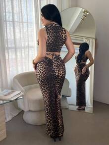 SHEIN SXY 女士豹纹性感镂空吊带背心和迷你裙两件套 - 彩色 - 查看 2