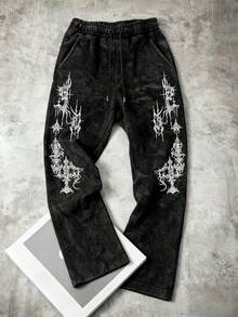 Sport MetroGents Men's Cross Pattern Drawstring Waist Pocket Wide Leg Sports Pants - Black - View 3