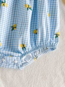 Vintaside Kids 1件女婴清新绿色格子荷叶袖连体衣。面料柔软舒适，可爱公主风休闲款式，适合春夏户外、旅行、日常穿着。 - 藍色 - 查看 5