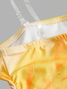 SHEIN 少女休闲日常方领短袖上衣和打底裤套装，水洗面料，方领修身吊带背心搭配半身裙 - 彩色 - 查看 3