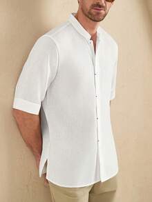 Core Aspect Camisa masculina de verão casual com botões frontais e manga curta. - Branco - Ver 1