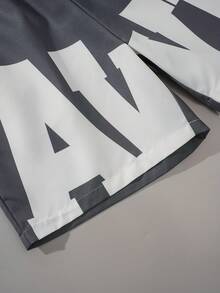 ROMWE MEN Prep Quần short nam in chữ, cạp chun có dây rút và túi hai bên. - Xám - Xem 3