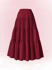 夏季优雅之选：女童白色百褶编织裙，独特质感，精致细节，飘逸百褶，尽显甜美优雅，外出必备。红色裙子 酒红色裙子 长裙 波西米亚风酒红色裙子 长裙 - 紅色 - 查看 2