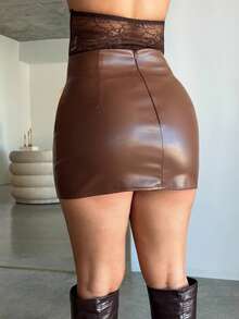 Dayanna Comas 女士性感紧身迷你裙，纯黑色，复古美式风格，四季皆宜 - 棕色 - 查看 2