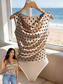 Franclia Áo liền thân nữ chấm bi xếp ly, kiểu dáng thường ngày, đa năng. - Màu be - Xem 1