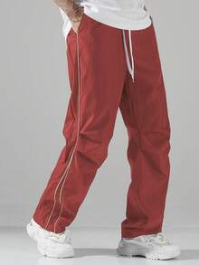 Manfinity Hypemode Men's Long Dark Red Sporty Wide Leg Woven Fabric Pants With Lettering Detail And Pockets - Dark Red - View 5