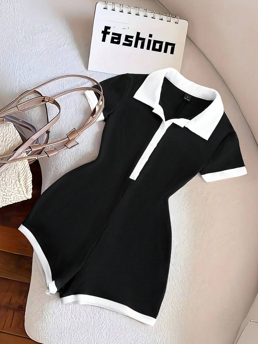 Franclia 女士简约休闲撞色衬衫领连体裤 夏季 夏季穿搭 夏季服装 女士夏季穿搭 沙滩连体裤 女士沙滩穿搭 女士沙滩穿搭 女士优雅连体裤 女士优雅连体裤 女士优雅连体裤 女士休闲连体裤 女士休闲连体裤 黑色连体裤 女士黑色连体裤 女士休闲连衣裙 女士T恤 Polo衫 S3433 女士服装 女士品牌服装 - 黑與白 - 查看 1