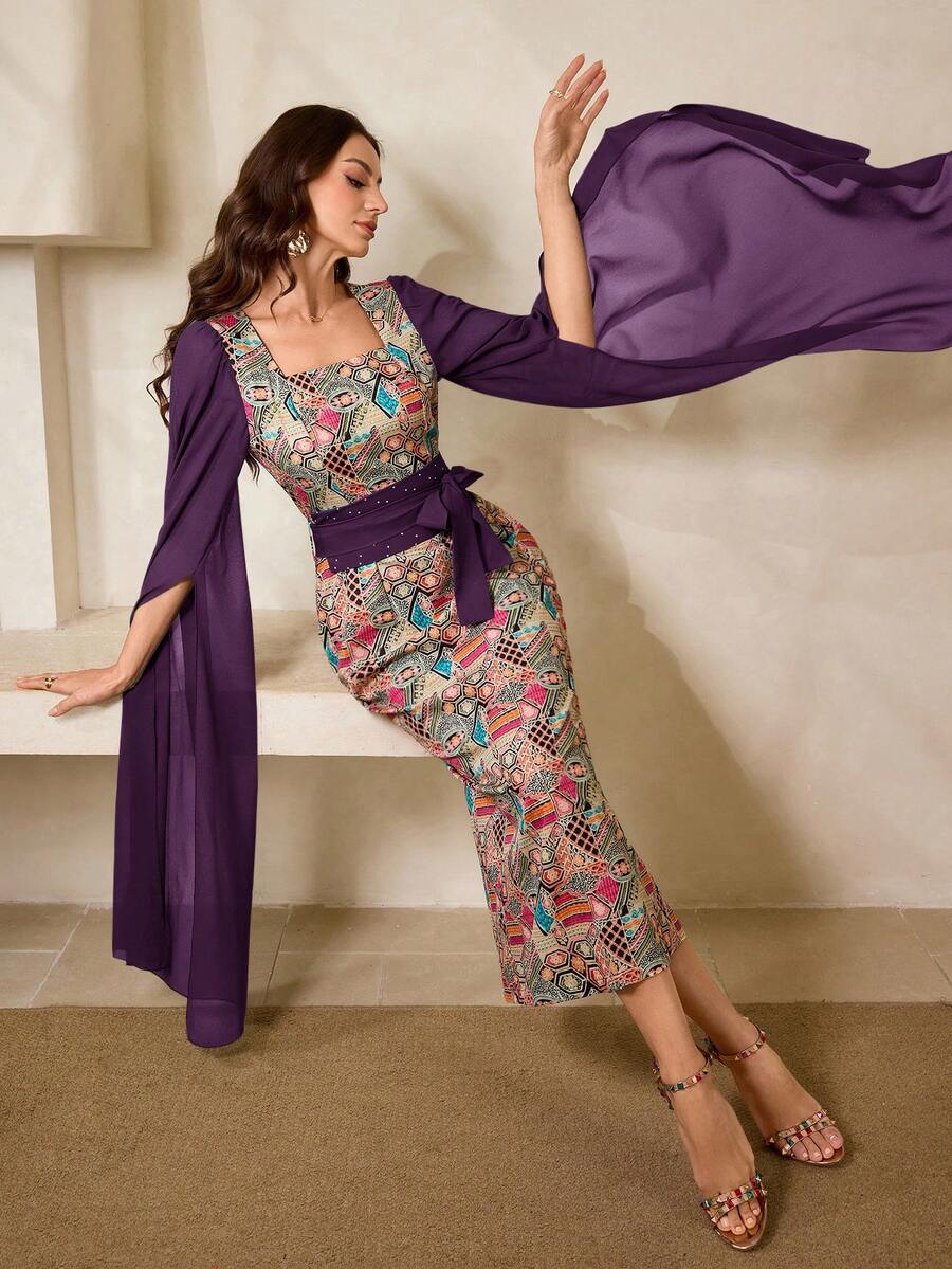 Al Najma Nouvelle robe de soirée et de fête élégante verte pour femmes, printemps/été - Prune - Voir 1