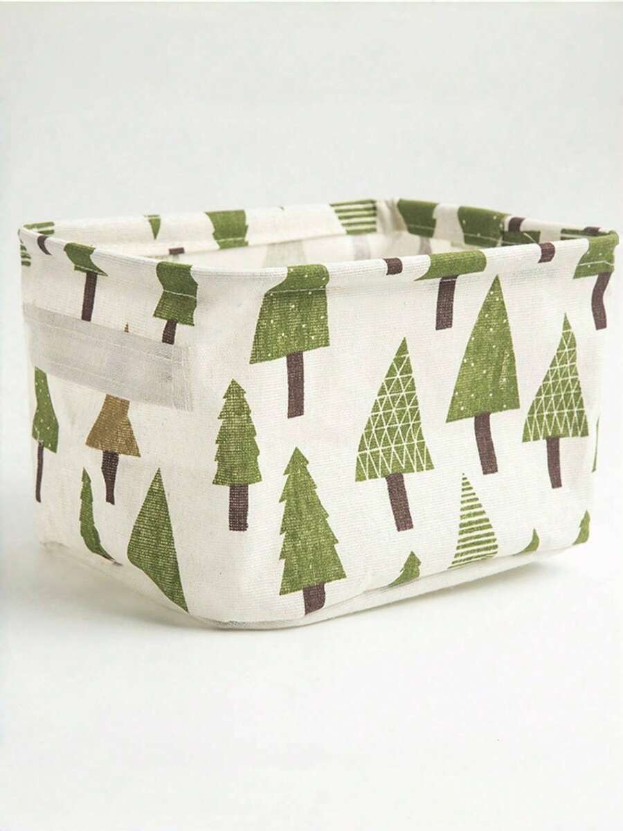1pc Christmas Mini Lingerie Storage Box, Linen Storage Box, Desktop Organizer, Cosmetic Storage Basket, Lingerie Storage Basket, Autumn/Winter Fabric Storage Box, Highly Functional, Suitable For Year-End Stocking, Halloween Clothing, Socks, And Wardrobe Storage, Foldable Storage - Multicolor - View 1