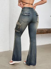 Flexra Women's Casual Flared Jeans With Pockets, Versatile For Daily Wear - Blue - View 2