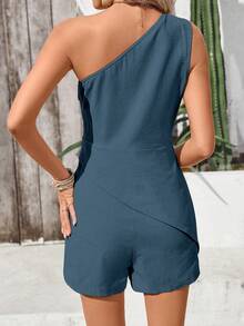 EMERY ROSE Jumpsuit Tanpa Lengan Kasual Warna Polos untuk Wanita, Warna Biru Muda Pucat, Cocok untuk Liburan Musim Panas - Biru - View 2