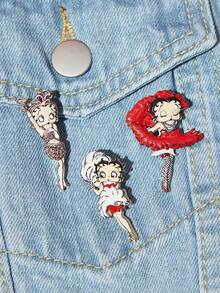 Betty Boop x SHEIN 3 PCS New Creative Cartoon Pattern Brooch Set, IP Joint Design, Lovely Personalized, Simple And Generous, Can Also Be Used As Bags, Wear Accessories, Suitable For All Kinds Of Parties, Concerts, Festivals, Exquisite Gifts - Multicolor - View 2