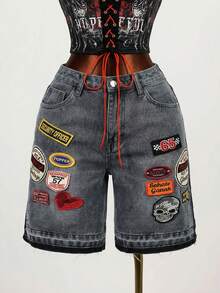 Mistrie Women's Casual Washed Distressed Denim Shorts - Black - View 2