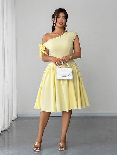 Elenzga Plus Size Women's Elegant Spring/Summer Off-Shoulder Waist Cinched A-Line Short Dress