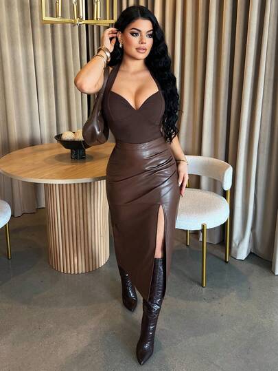 Dayanna Comas 女士纯色简约挂脖吊带背心，日常穿着