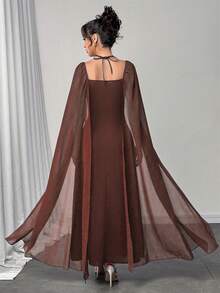 Modelyn Heavily Pleated Sexy Fitted Waist Flared Hem Dress For Women - Coffee - View 2