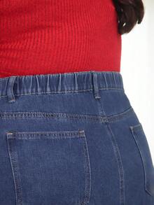 Pretty and Ole 水洗猫须毛边A字长款牛仔半身裙，四季皆宜 - 中等水洗藍 - 查看 3