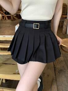 DAZY 女款休閒日常純色百褶裙，夏季 Y2K 風格 - 黑色 - 查看 2