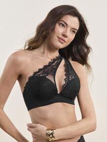 Hourtrue 1pc Women Lace Patchwork Underwire Bra Lingerie Bra - Black - View 6