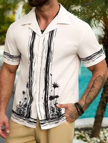 VIVINTIMO 黑色棕榈树印花短袖衬衫 - 黑色 - 查看 3